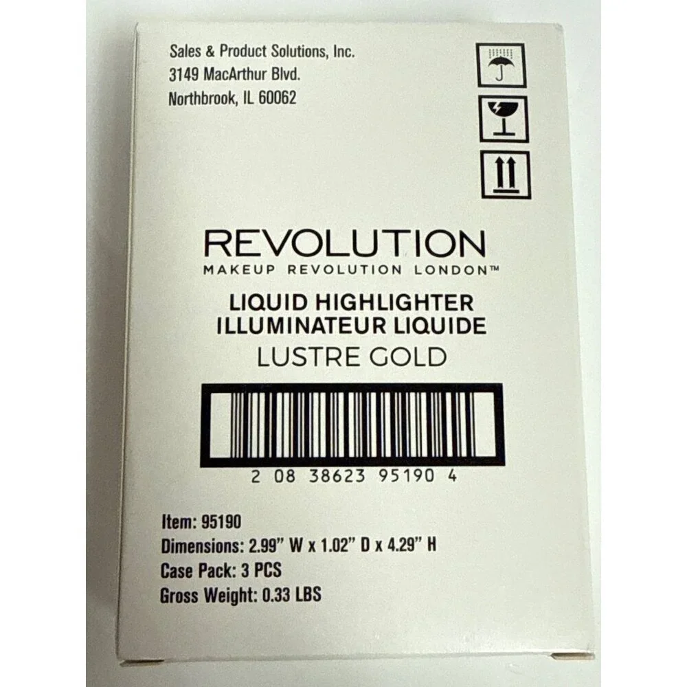 Makeup Revolution London Lustre Gold Liquid Highlighter 0.61oz / 18ml – Set of 3